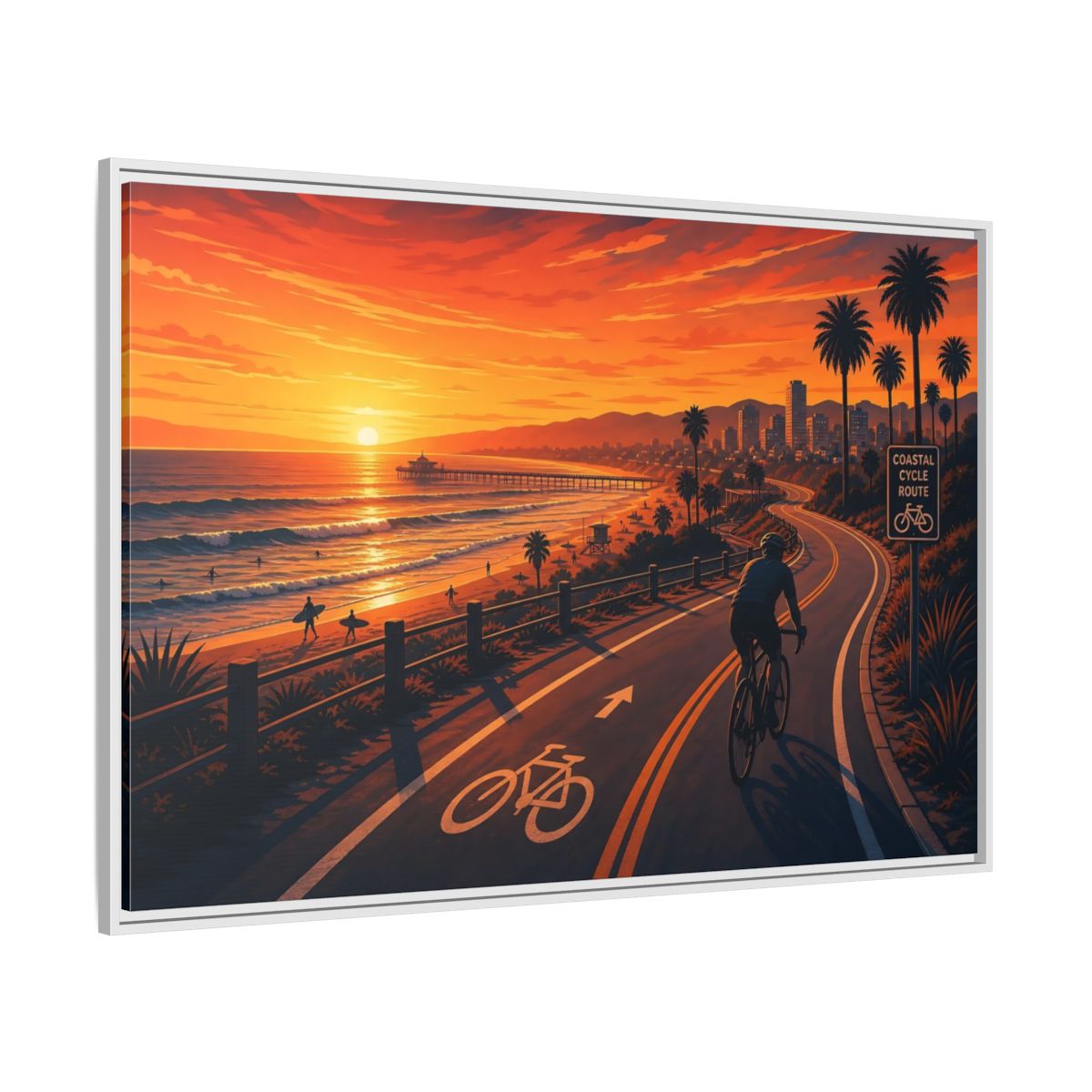 Side Mockup 7. Nature Coastal Sunset Orange Sunset Coastal shown as framed canvas print
