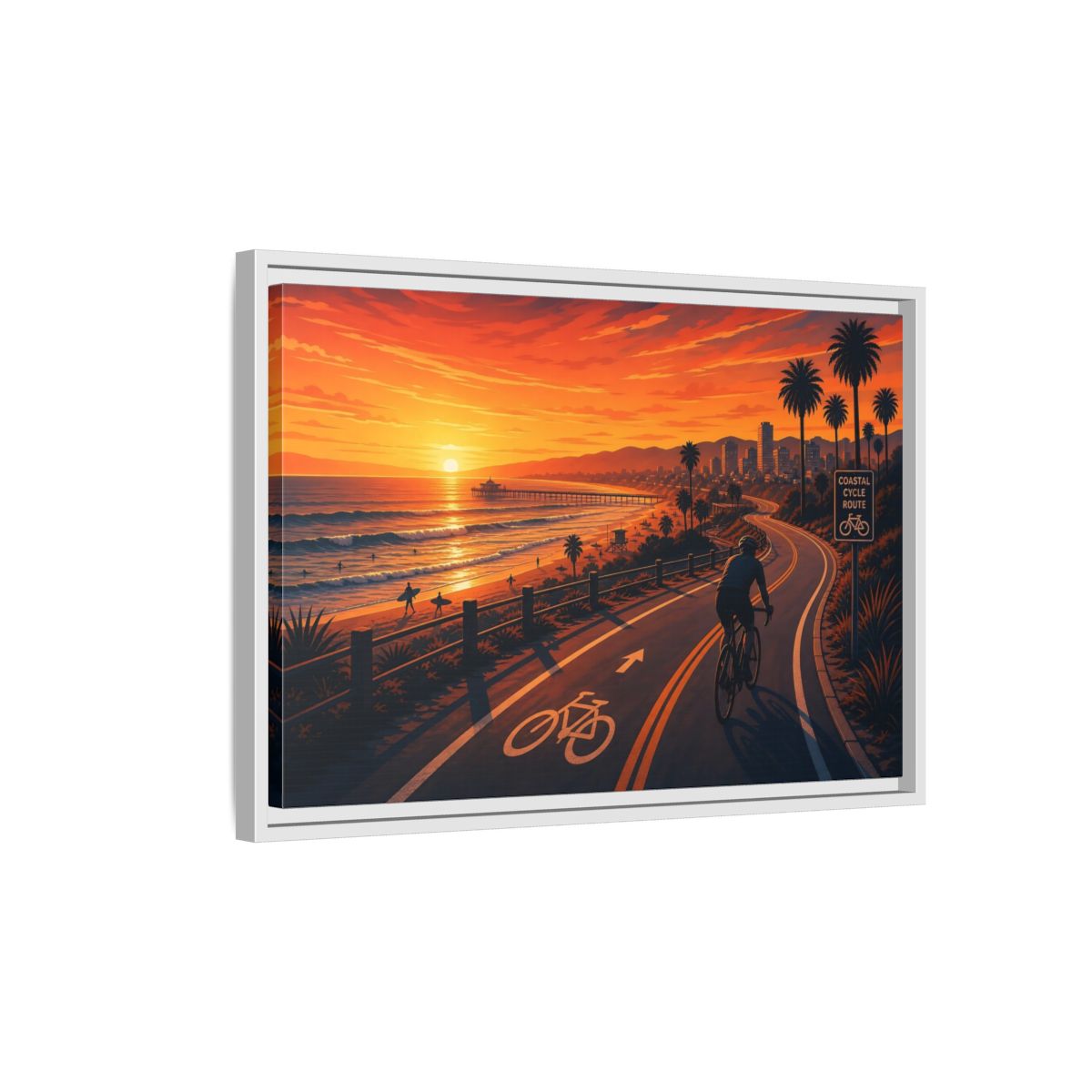Side Mockup 1. Nature Coastal Sunset Orange Sunset Coastal shown as framed canvas print