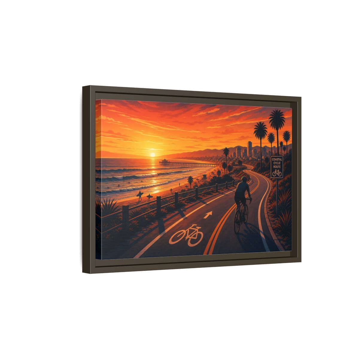 Side Mockup 5. Nature Coastal Sunset Orange Sunset Coastal shown as framed canvas print