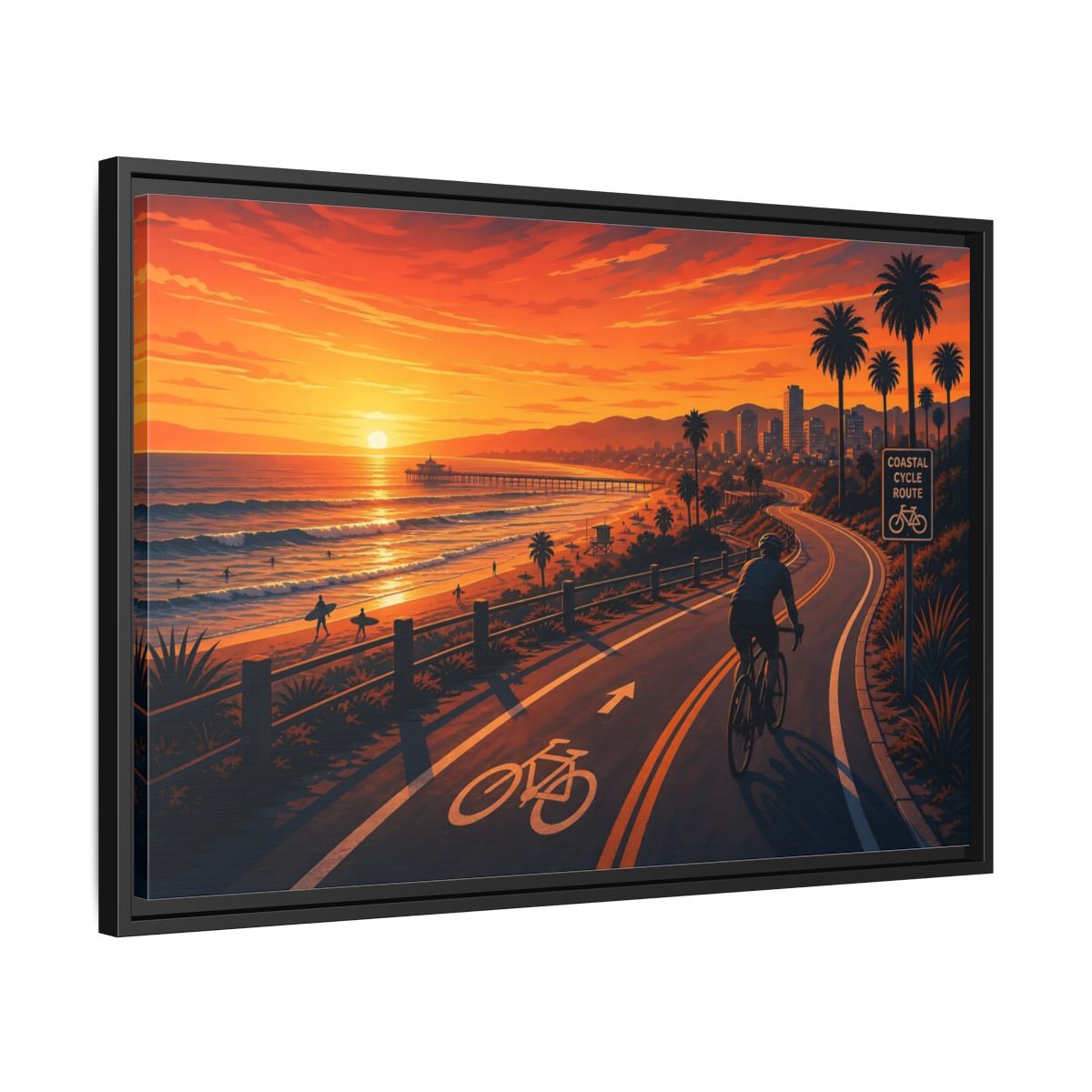 Side Mockup 14. Nature Coastal Sunset Orange Sunset Coastal shown as framed canvas print