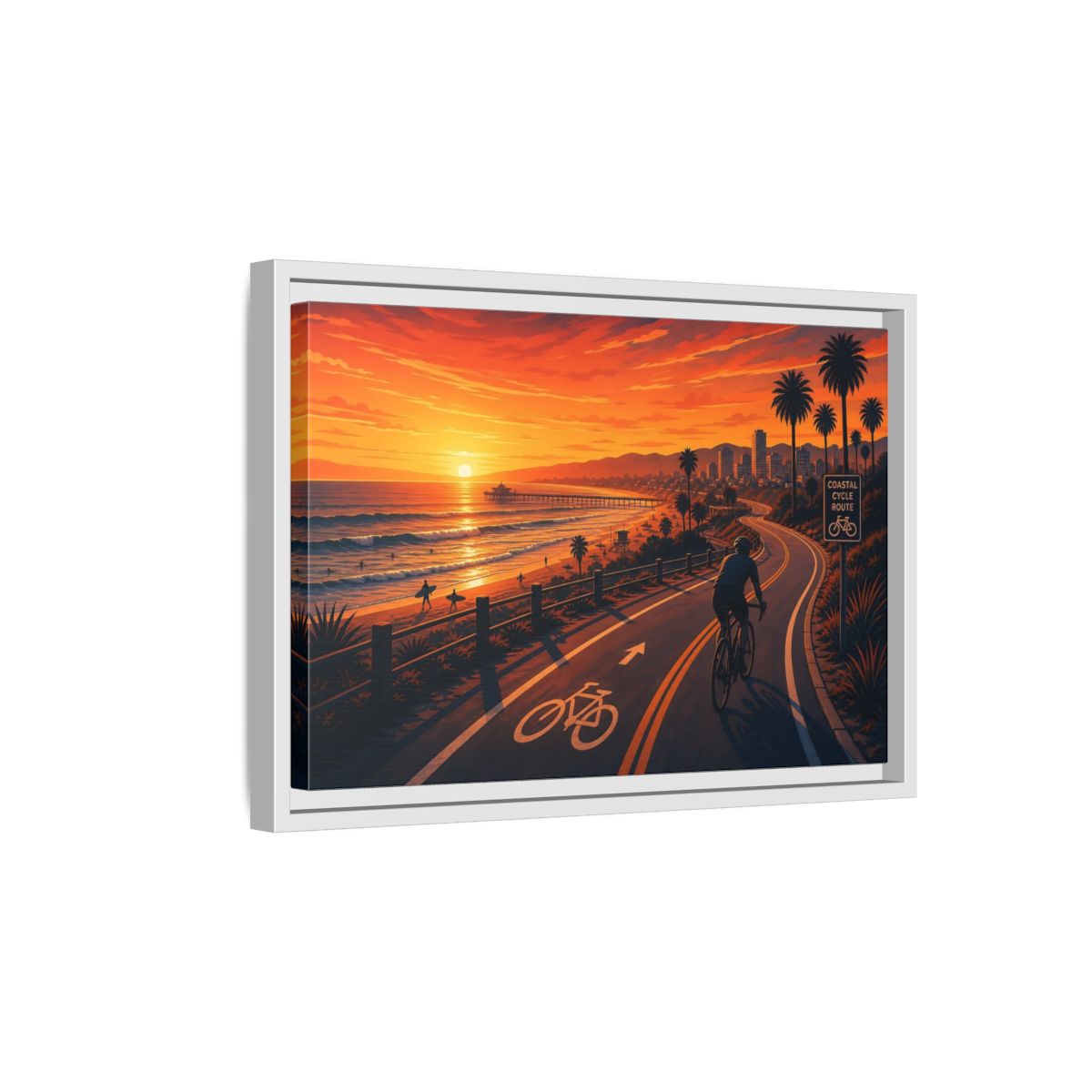 Side Mockup 4. Nature Coastal Sunset Orange Sunset Coastal shown as framed canvas print
