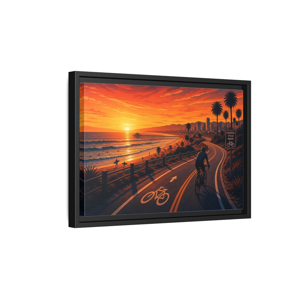 Side Mockup 6. Nature Coastal Sunset Orange Sunset Coastal shown as framed canvas print