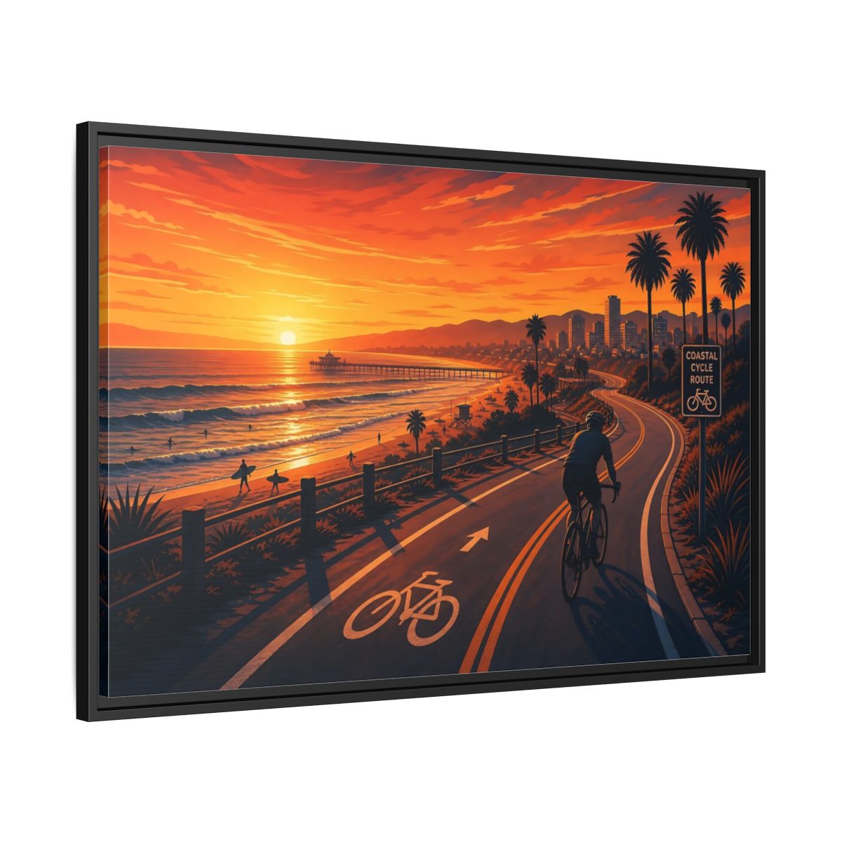 Side Mockup 13. Nature Coastal Sunset Orange Sunset Coastal shown as framed canvas print