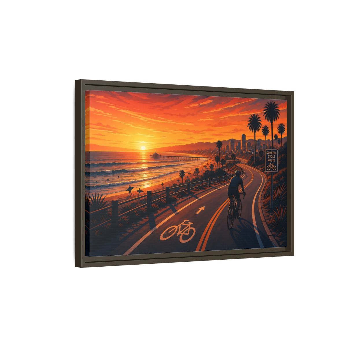 Side Mockup 2. Nature Coastal Sunset Orange Sunset Coastal shown as framed canvas print