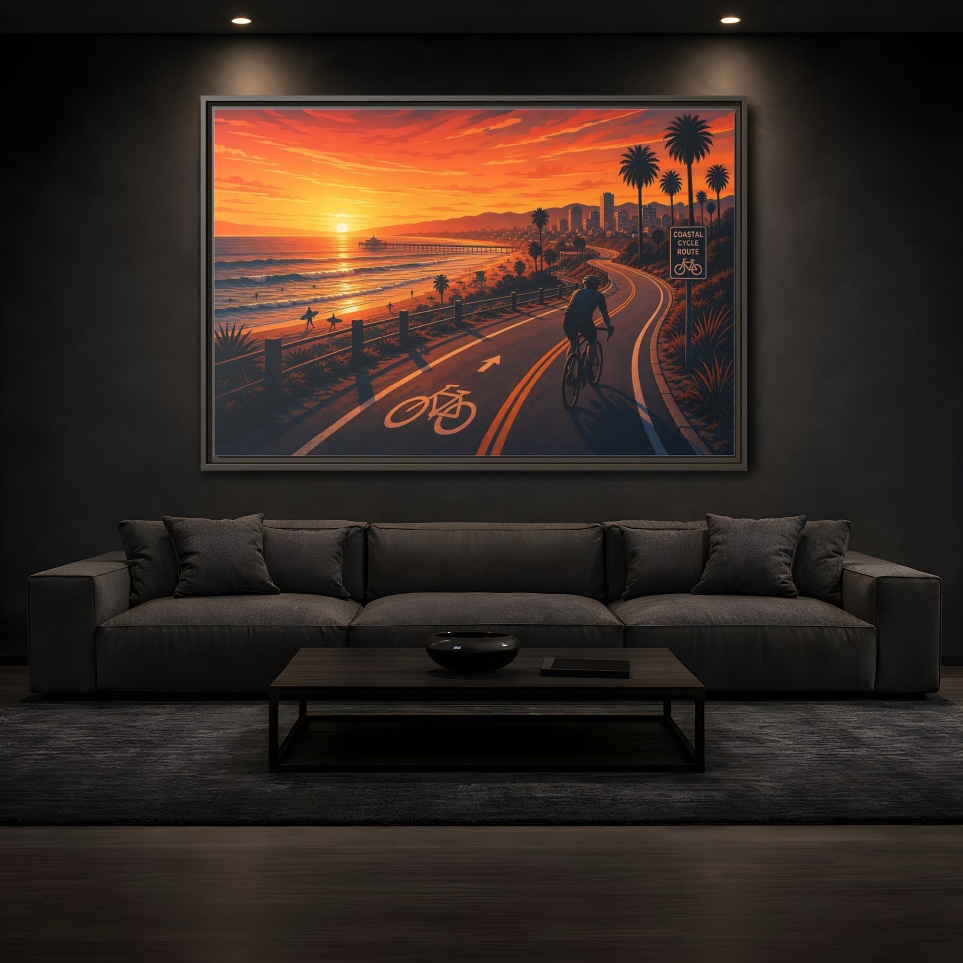 Mockup 3. Nature Coastal Sunset Orange Sunset Coastal shown as framed canvas print