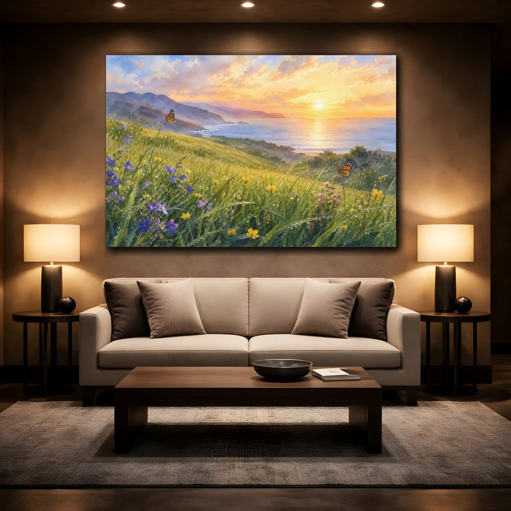 Mockup 2. Nature Coastal Sunset Sunset Nature Landscape shown as stretched canvas wall art