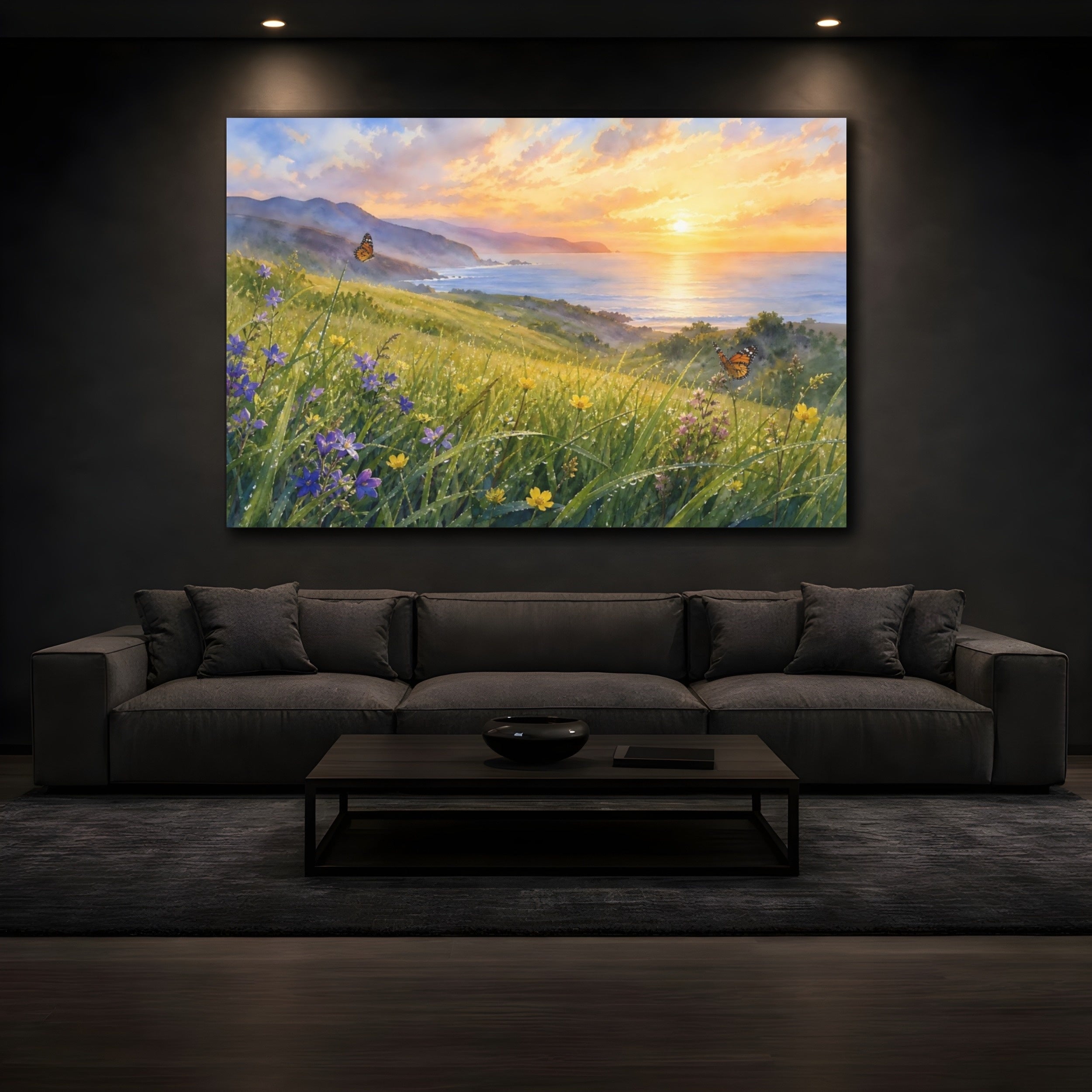 Mockup 3. Nature Coastal Sunset Sunset Nature Landscape shown as stretched canvas wall art