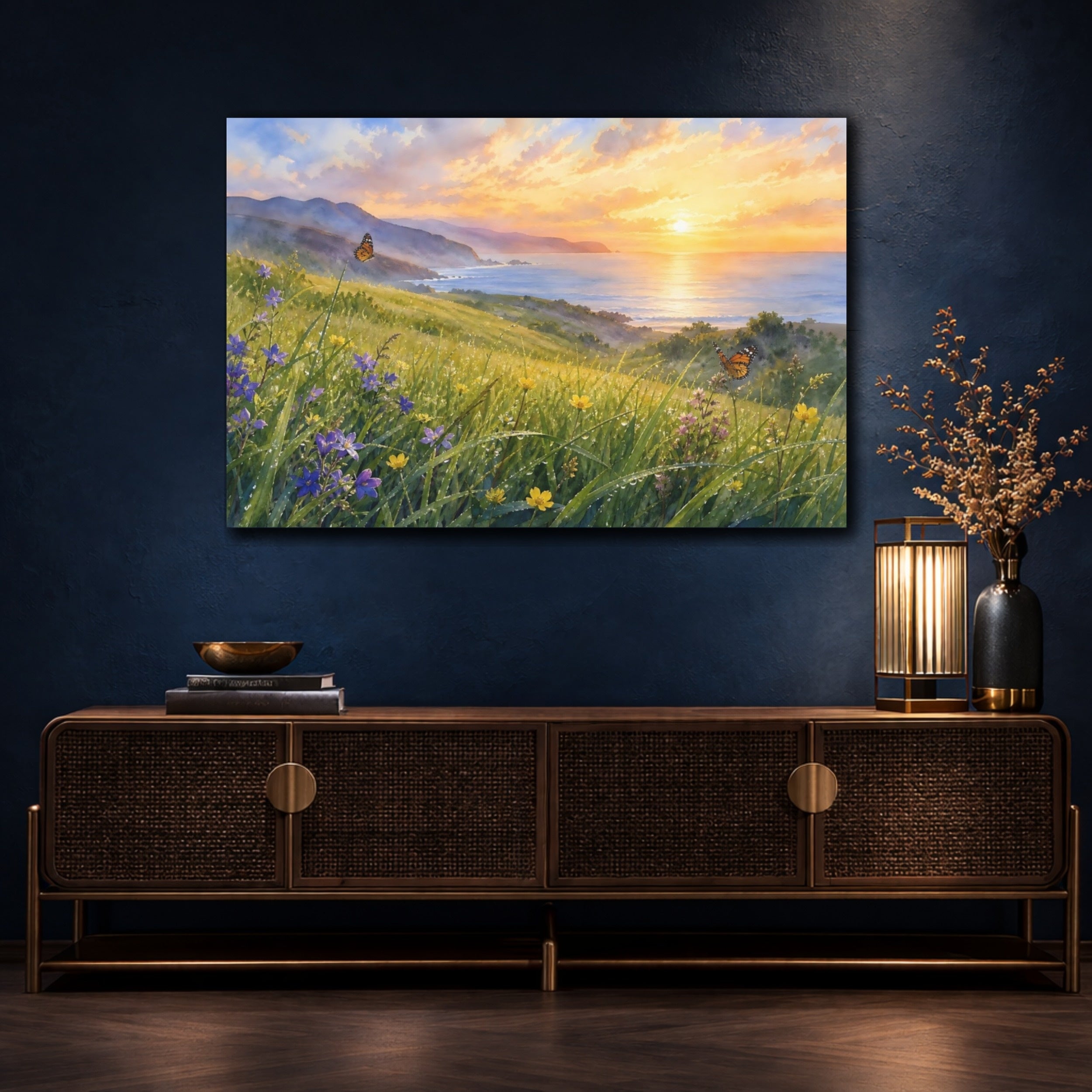 Mockup 4. Nature Coastal Sunset Sunset Nature Landscape shown as stretched canvas wall art