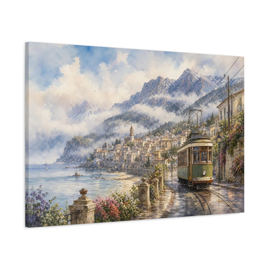 Main Mockup. Nature Coastal Town Coastal Landscape shown as stretched canvas wall art