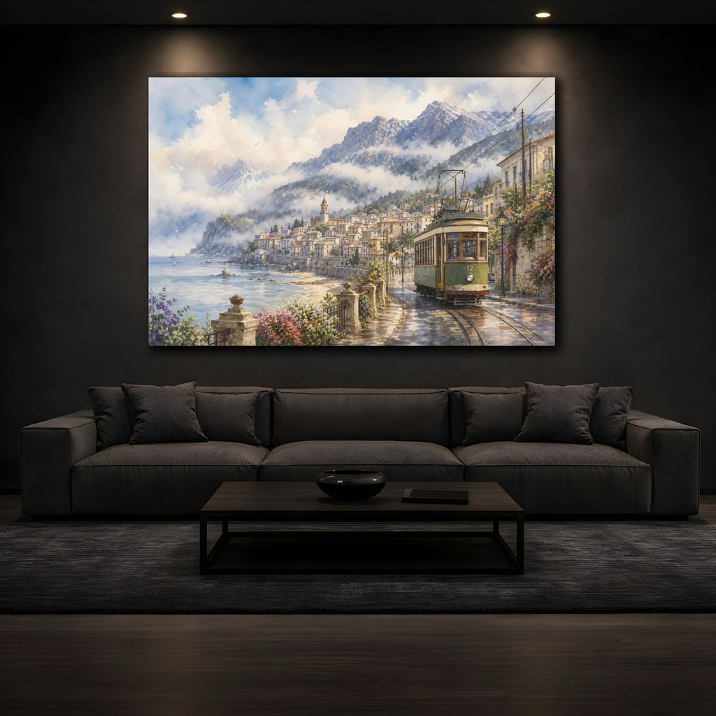 Mockup 3. Nature Coastal Town Coastal Landscape shown as stretched canvas wall art
