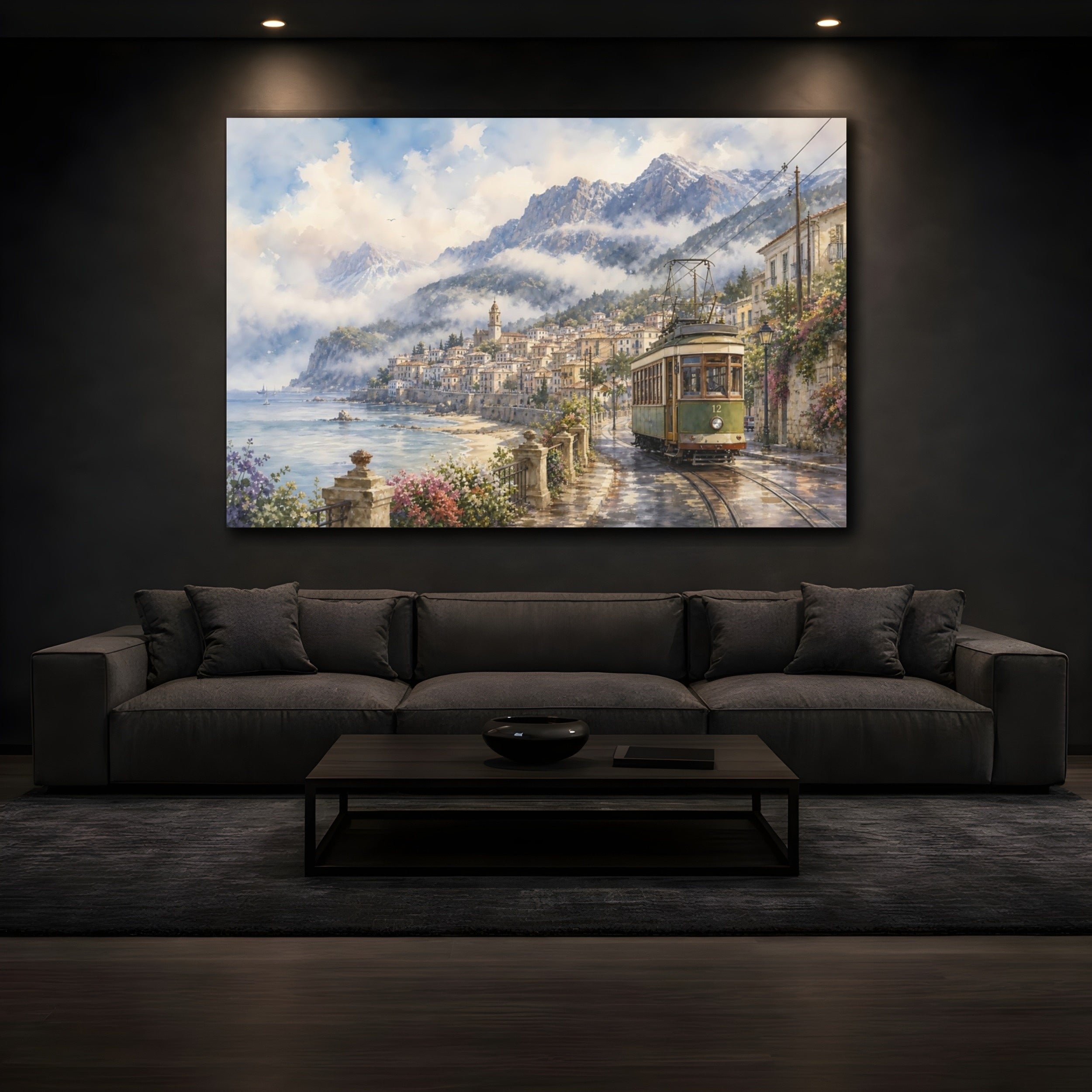 Mockup 3. Nature Coastal Town Coastal Landscape shown as stretched canvas wall art
