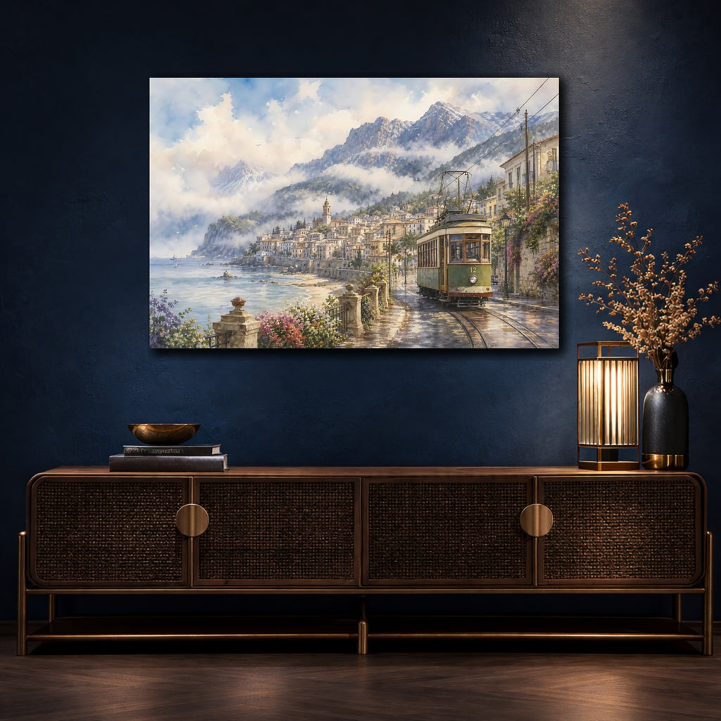 Mockup 4. Nature Coastal Town Coastal Landscape shown as stretched canvas wall art