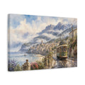 Side Mockup 4. Nature Coastal Town Coastal Landscape shown as stretched canvas wall art