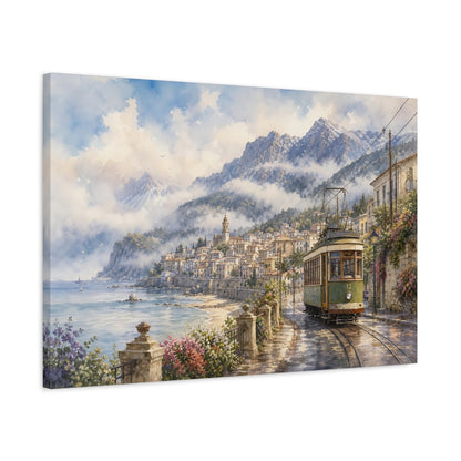 Side Mockup 2. Nature Coastal Town Coastal Landscape shown as stretched canvas wall art