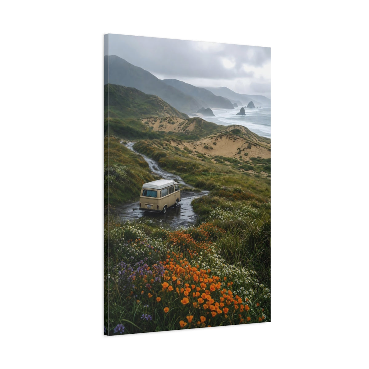 Main Mockup. Nature Coastal Van Earthy Tones shown as stretched canvas wall art