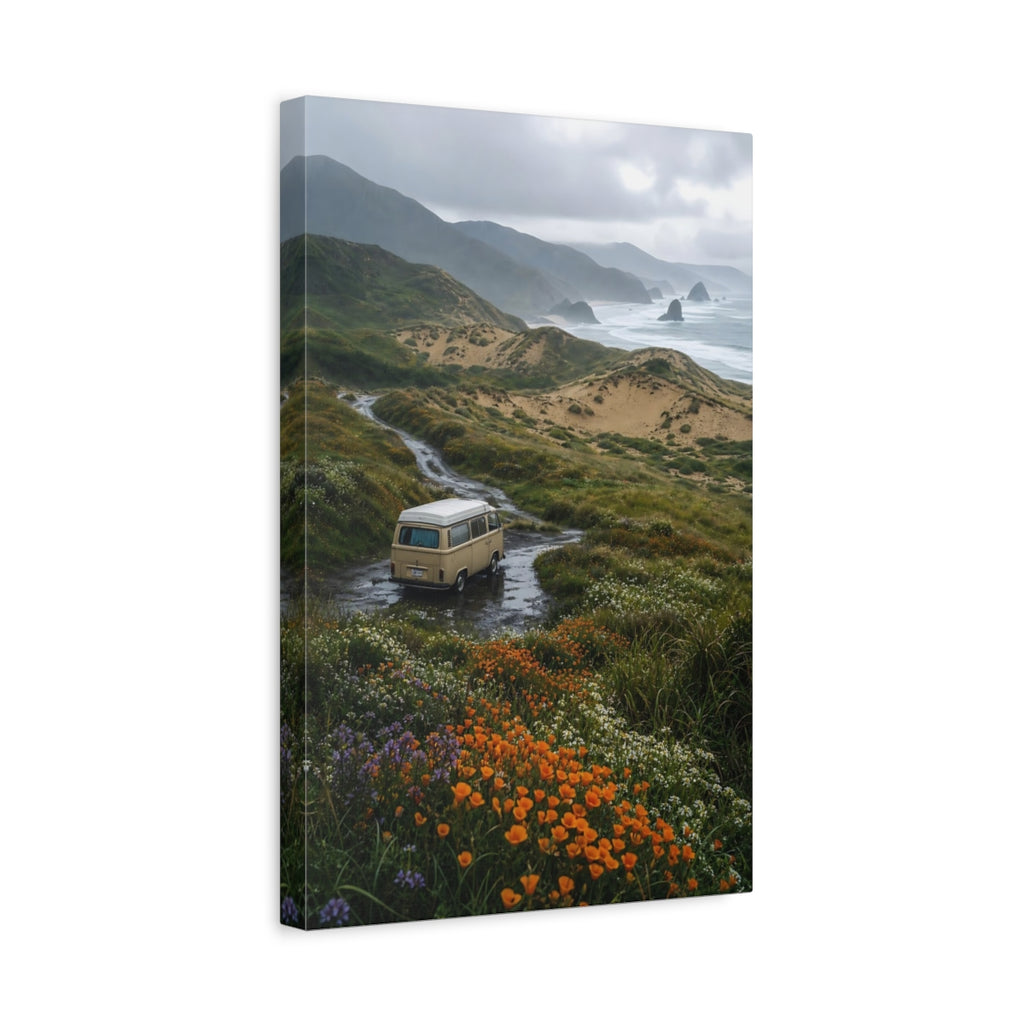 Side Mockup 4. Nature Coastal Van Earthy Tones shown as stretched canvas wall art