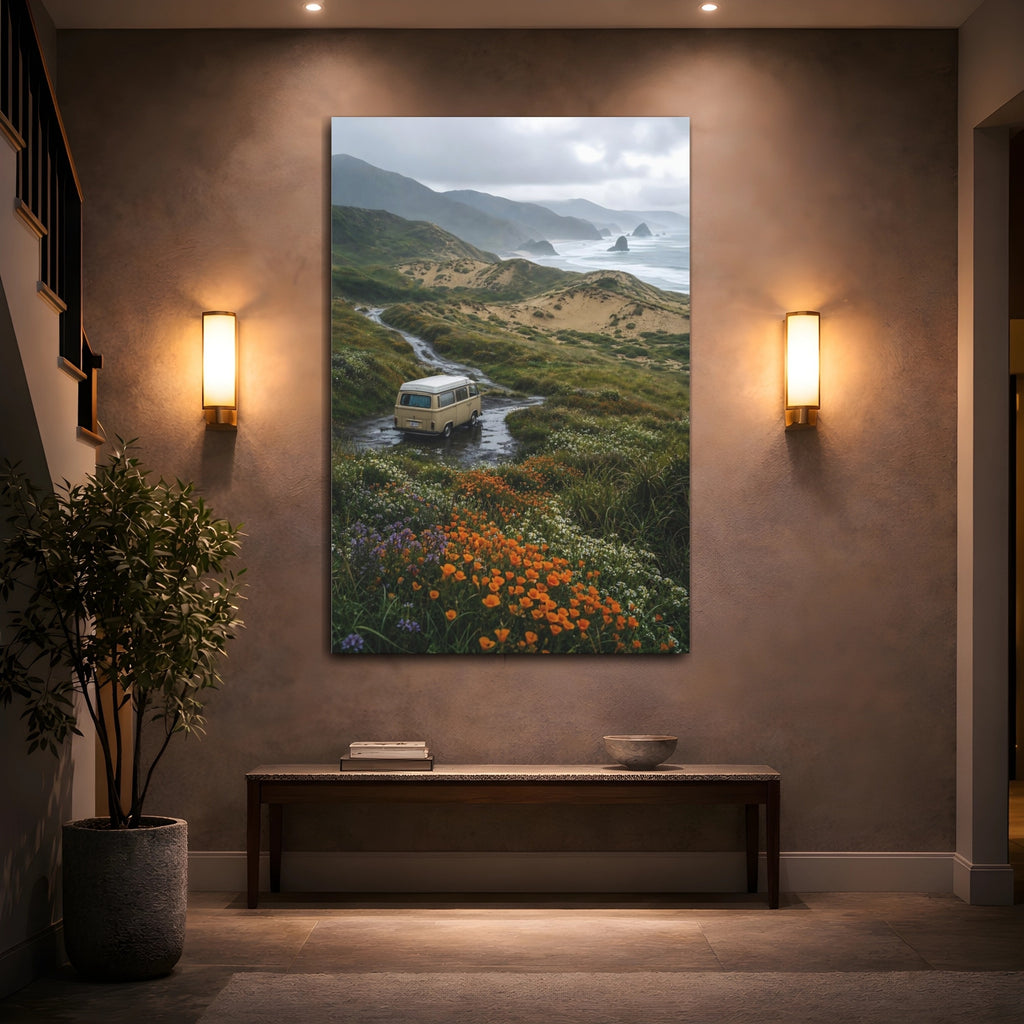 Mockup 2. Nature Coastal Van Earthy Tones shown as stretched canvas wall art