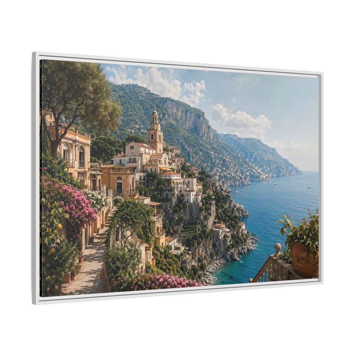 Side Mockup 7. Nature Coastal Village Amalfi Coast View shown as stretched canvas wall art