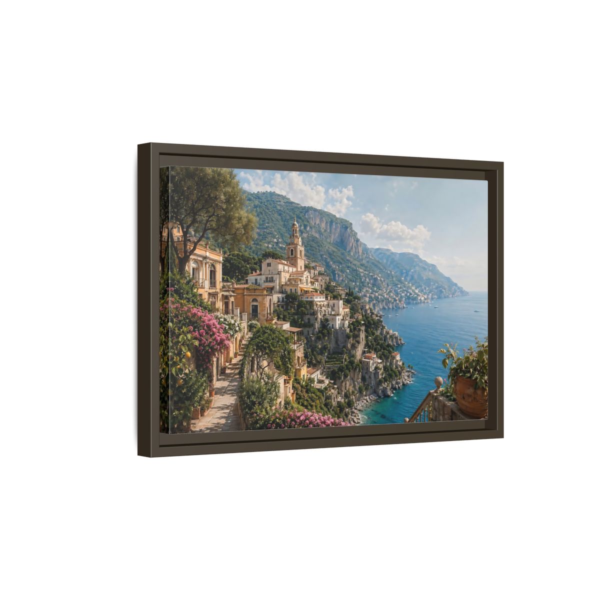 Side Mockup 5. Nature Coastal Village Amalfi Coast View shown as stretched canvas wall art