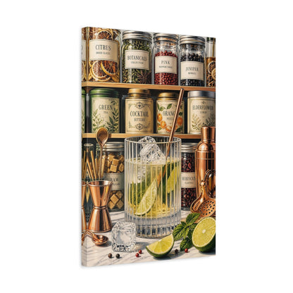 Side Mockup 3. Nature Cocktail Ingredients Cocktail Botanicals shown as stretched canvas wall art