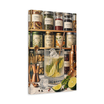 Side Mockup 4. Nature Cocktail Ingredients Cocktail Botanicals shown as stretched canvas wall art