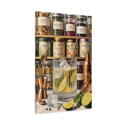 Main Mockup. Nature Cocktail Ingredients Cocktail Botanicals shown as stretched canvas wall art