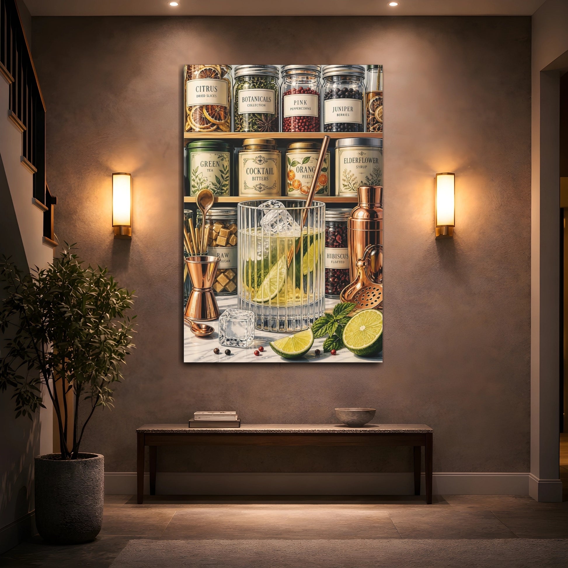 Mockup 2. Nature Cocktail Ingredients Cocktail Botanicals shown as stretched canvas wall art