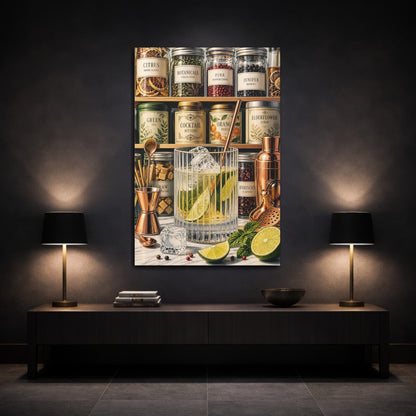 Mockup 3. Nature Cocktail Ingredients Cocktail Botanicals shown as stretched canvas wall art