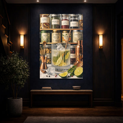 Mockup 4. Nature Cocktail Ingredients Cocktail Botanicals shown as stretched canvas wall art
