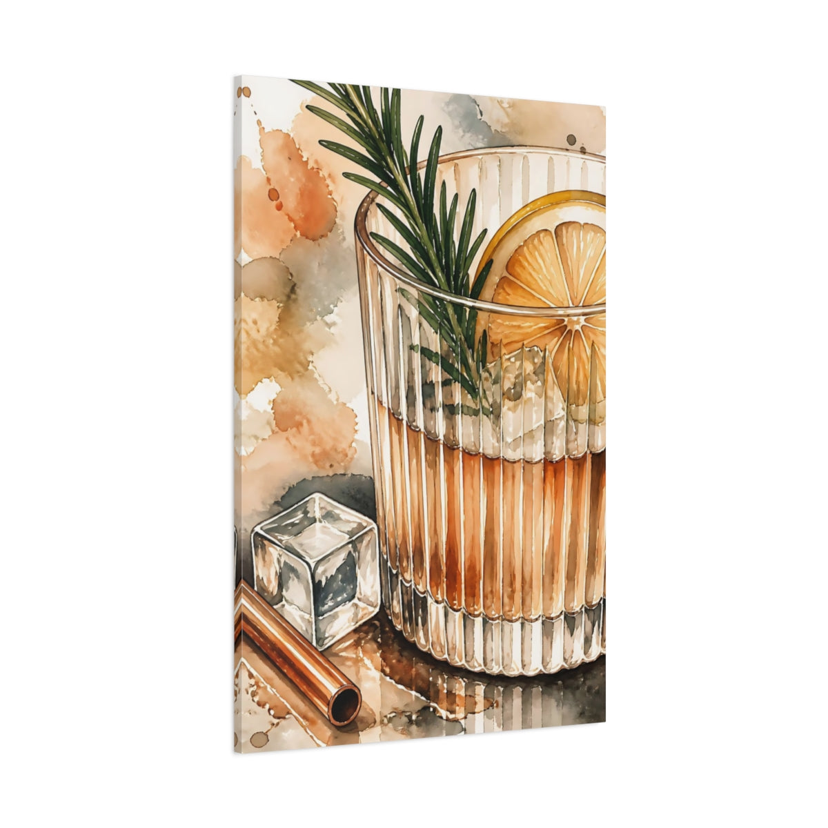 Side Mockup 1. Nature Cocktail Orange And Green shown as stretched canvas wall art
