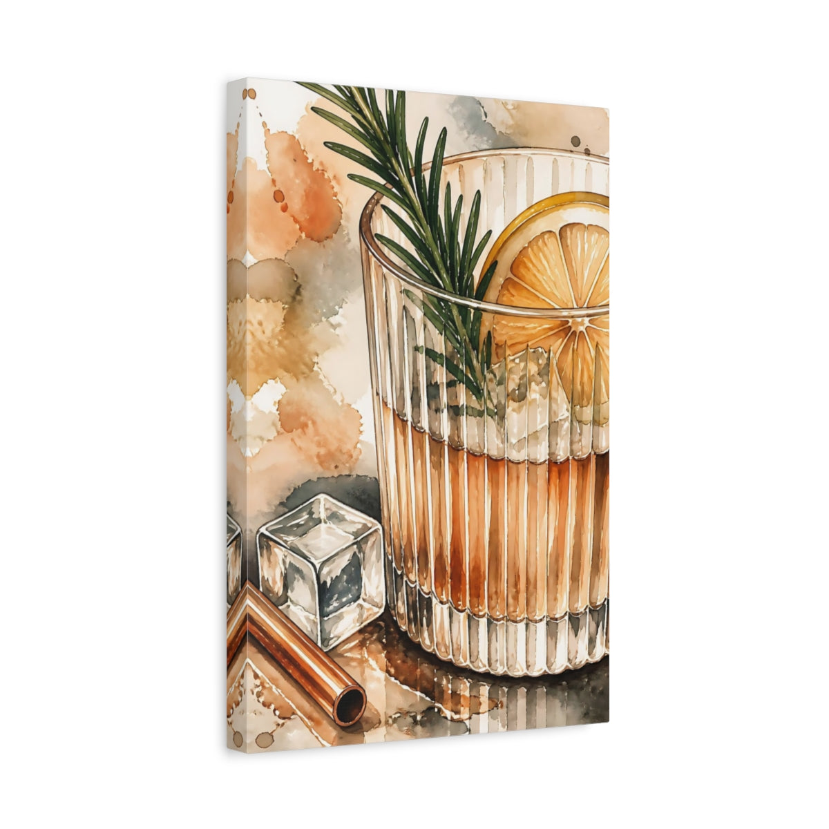 Side Mockup 4. Nature Cocktail Orange And Green shown as stretched canvas wall art