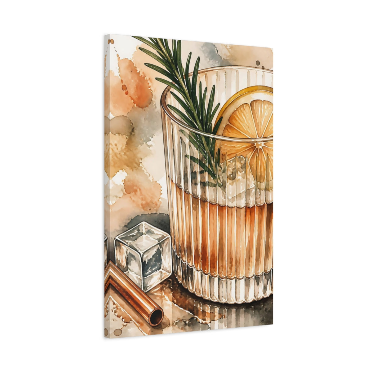 Side Mockup 2. Nature Cocktail Orange And Green shown as stretched canvas wall art