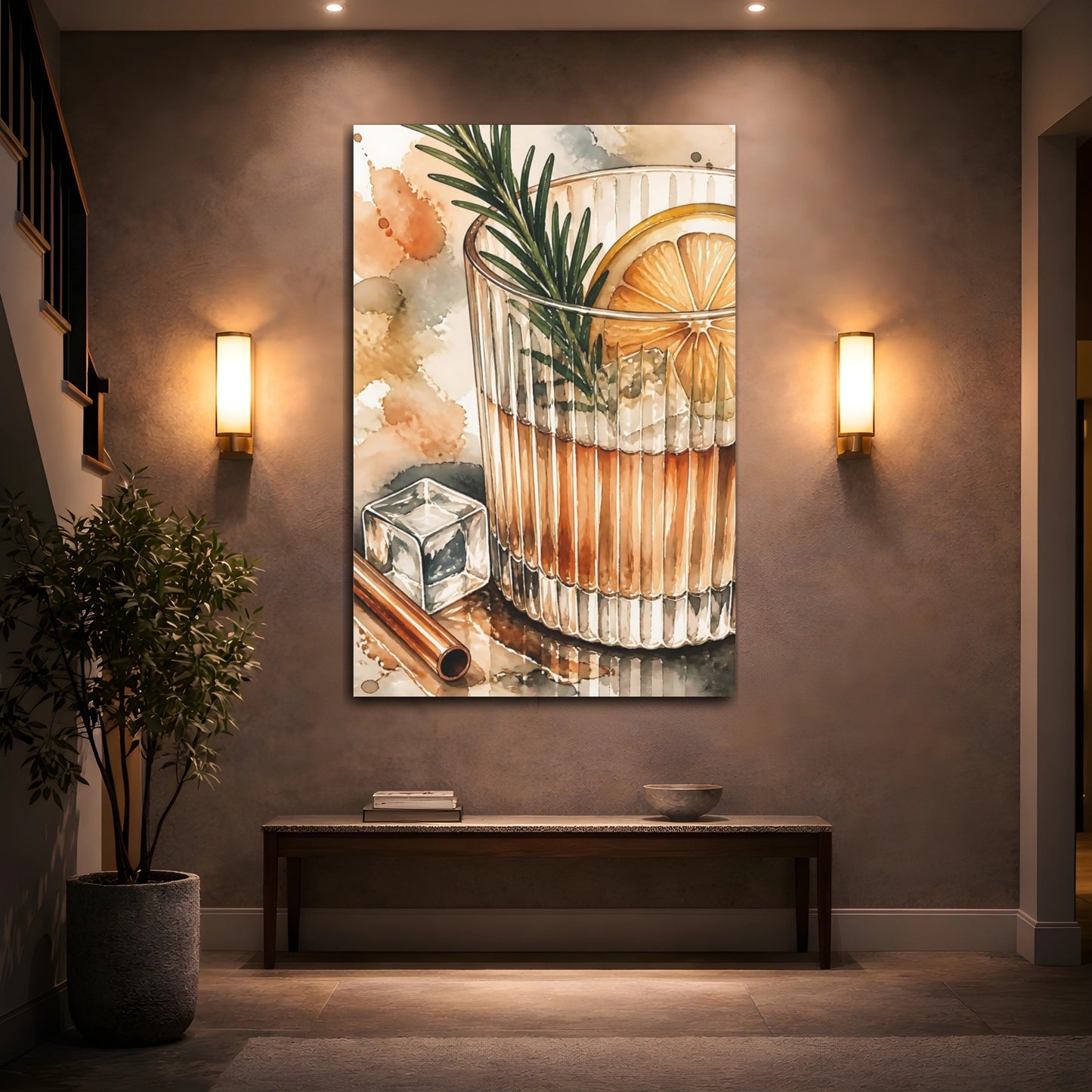 Mockup 2. Nature Cocktail Orange And Green shown as stretched canvas wall art