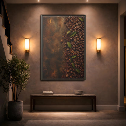 Mockup 2. Nature Coffee Beans Brown Coffee Beans shown as stretched canvas wall art
