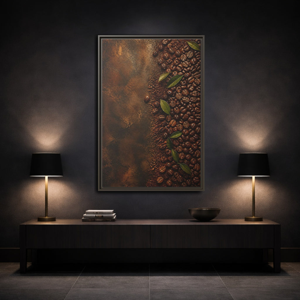 Mockup 3. Nature Coffee Beans Brown Coffee Beans shown as stretched canvas wall art