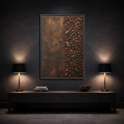 Mockup 3. Nature Coffee Beans Brown Coffee Beans shown as stretched canvas wall art