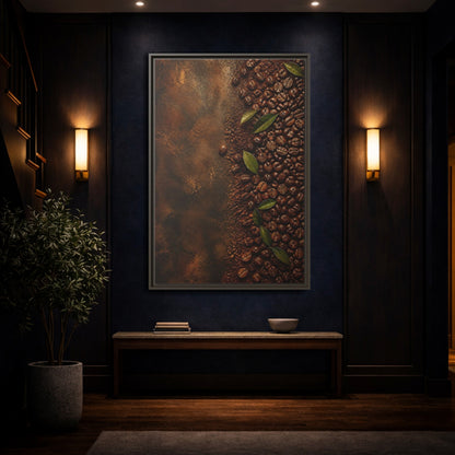 Mockup 4. Nature Coffee Beans Brown Coffee Beans shown as stretched canvas wall art
