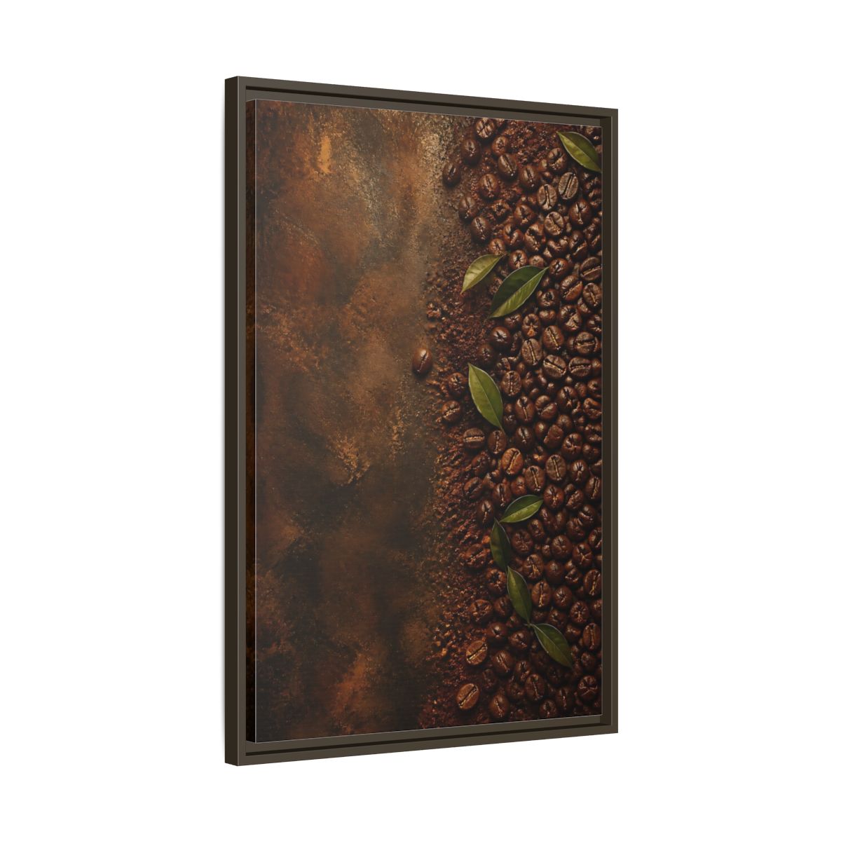 Side Mockup 11. Nature Coffee Beans Brown Coffee Beans shown as stretched canvas wall art