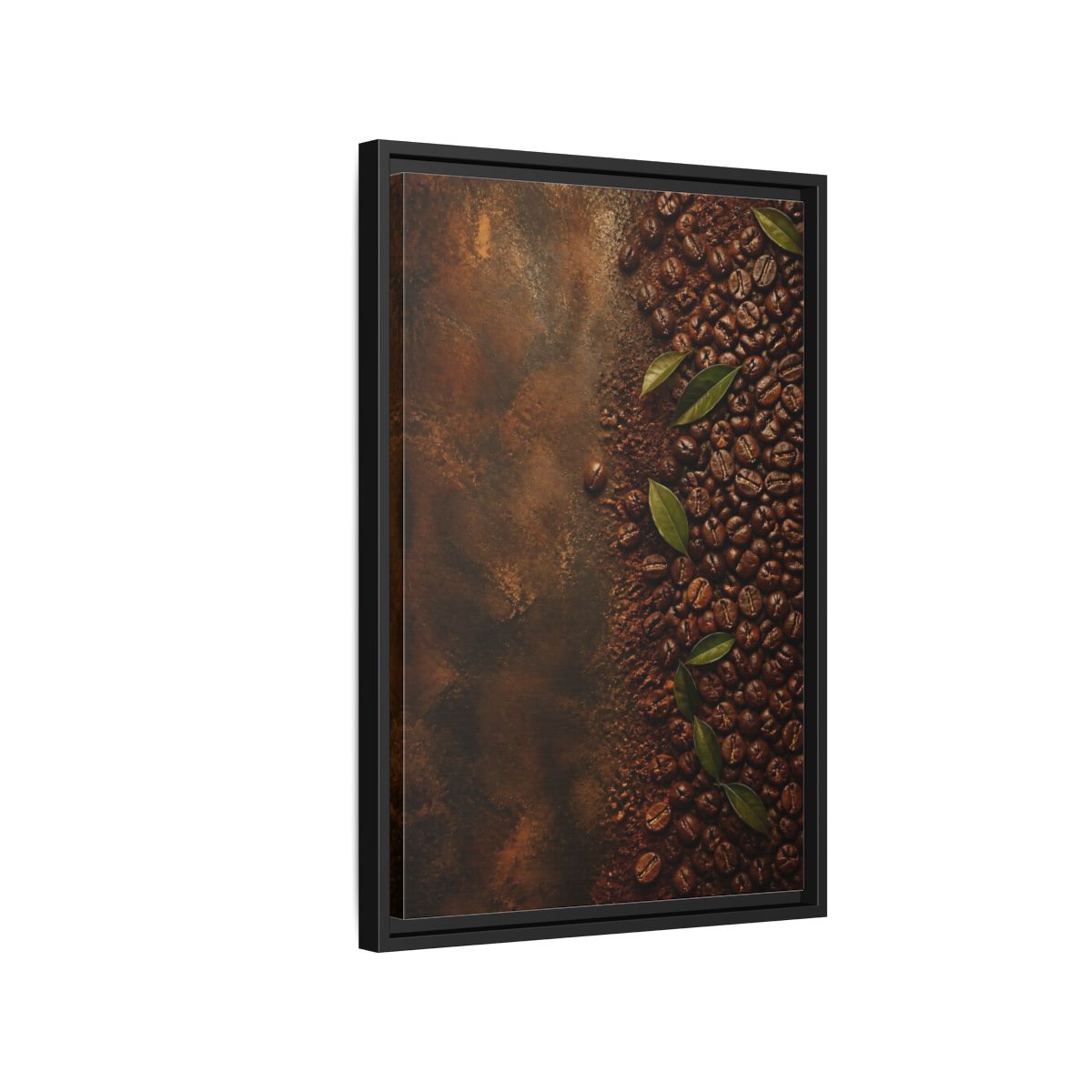 Side Mockup 3. Nature Coffee Beans Brown Coffee Beans shown as stretched canvas wall art