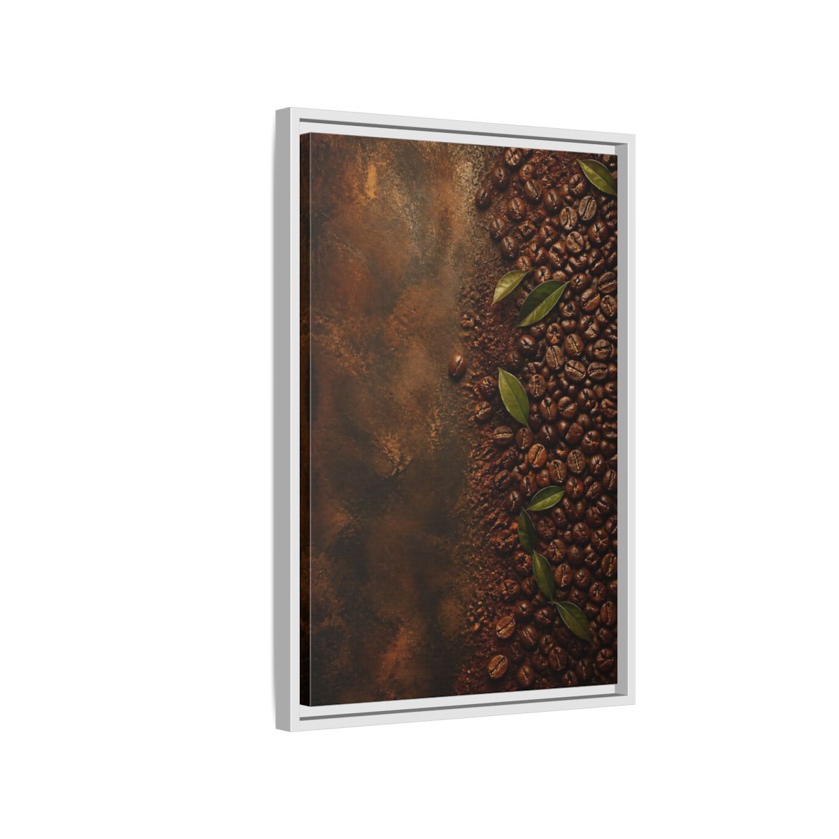 Side Mockup 1. Nature Coffee Beans Brown Coffee Beans shown as stretched canvas wall art