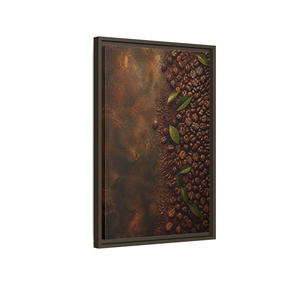 Side Mockup 2. Nature Coffee Beans Brown Coffee Beans shown as stretched canvas wall art