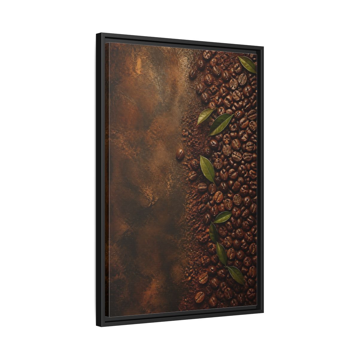 Side Mockup 14. Nature Coffee Beans Brown Coffee Beans shown as stretched canvas wall art