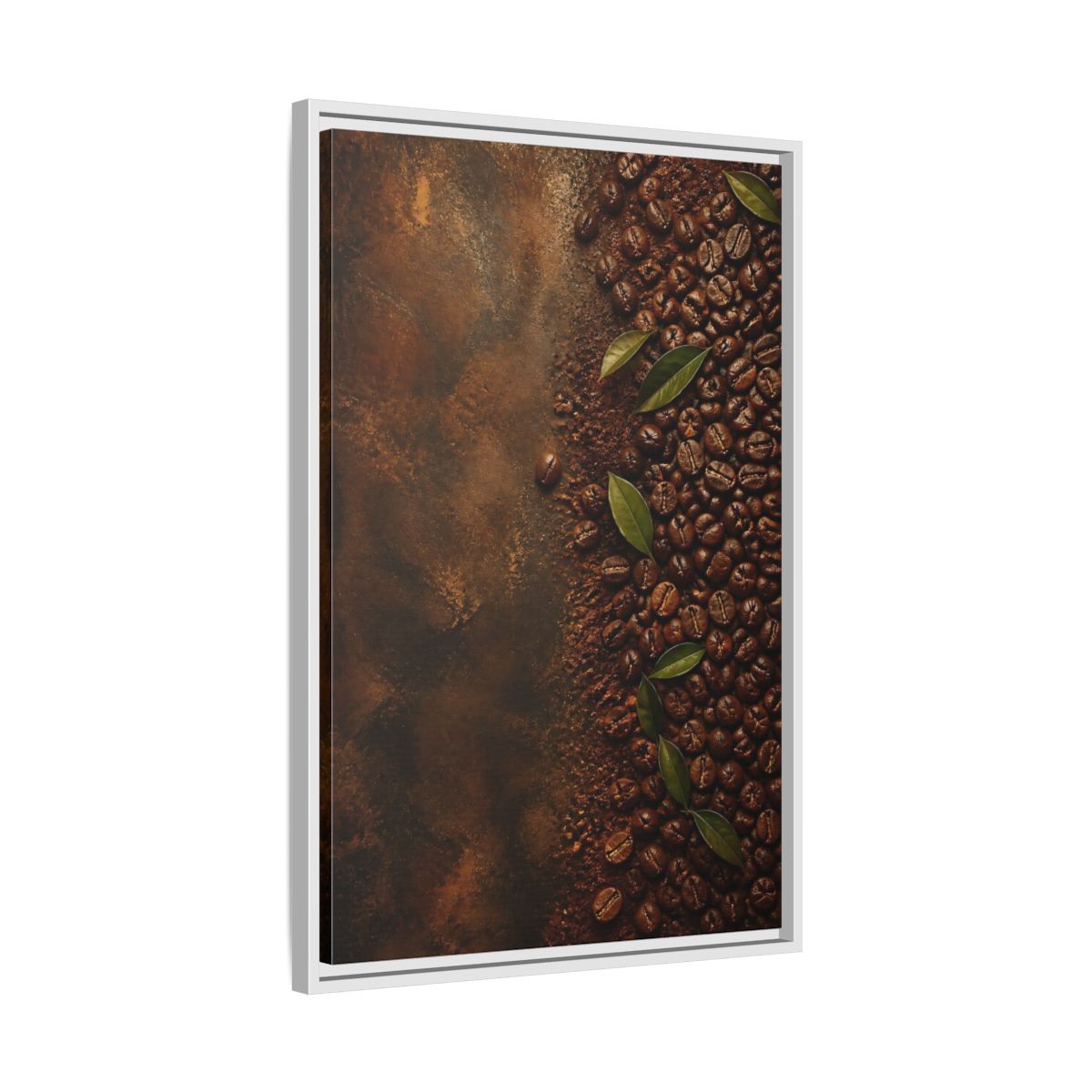 Side Mockup 10. Nature Coffee Beans Brown Coffee Beans shown as stretched canvas wall art