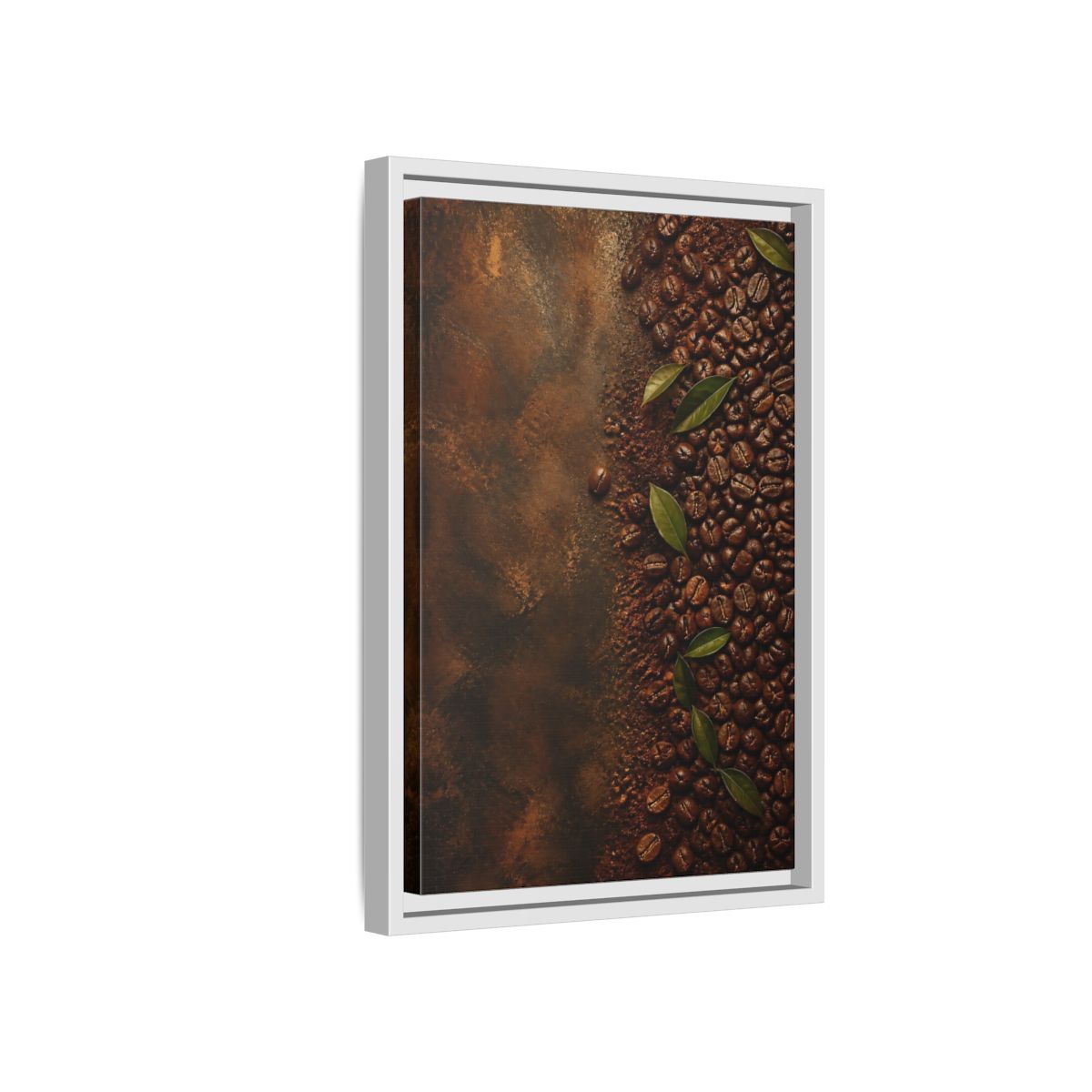 Side Mockup 4. Nature Coffee Beans Brown Coffee Beans shown as stretched canvas wall art