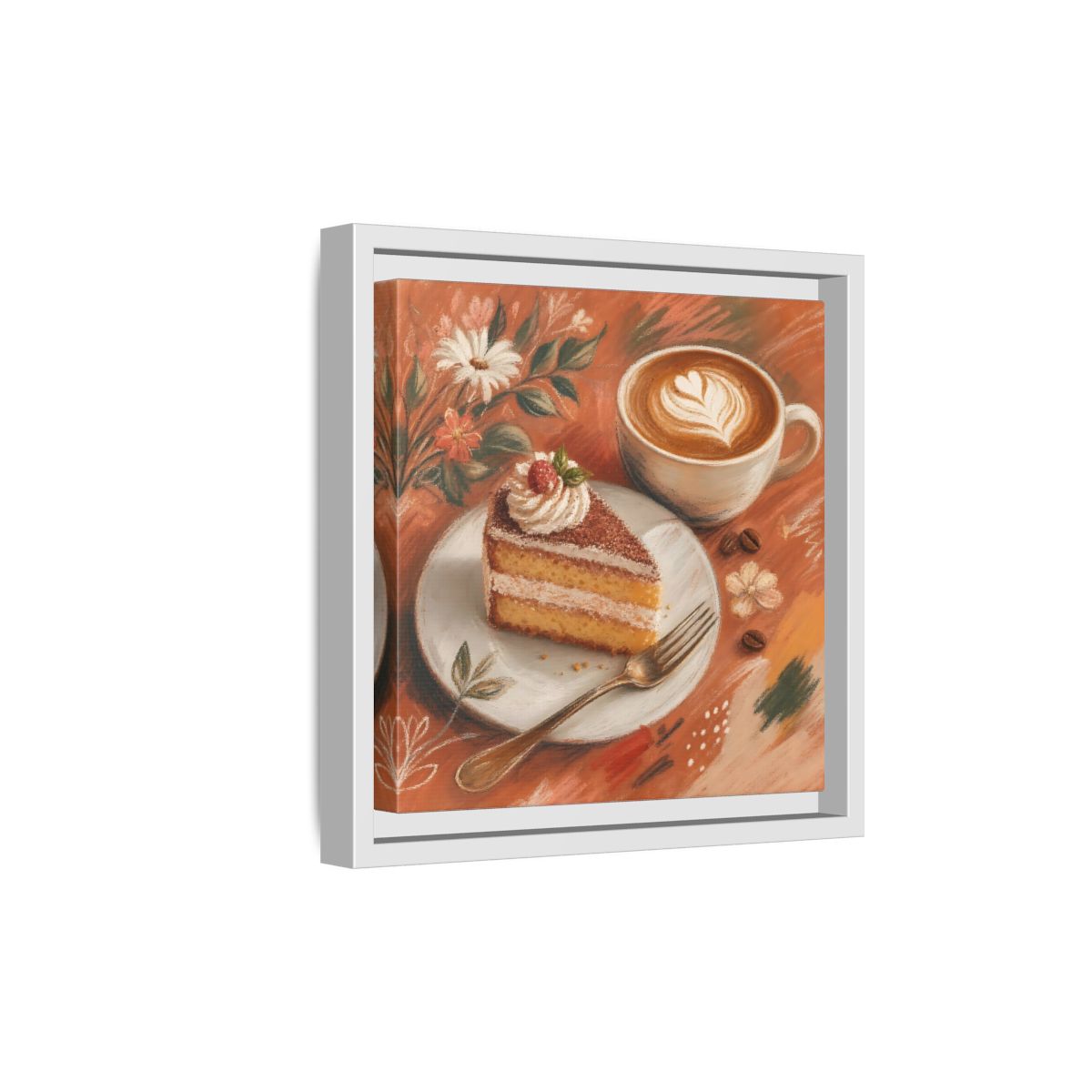 Side Mockup 19. Nature Coffee Cake Coffee Cake Art shown as stretched canvas wall art