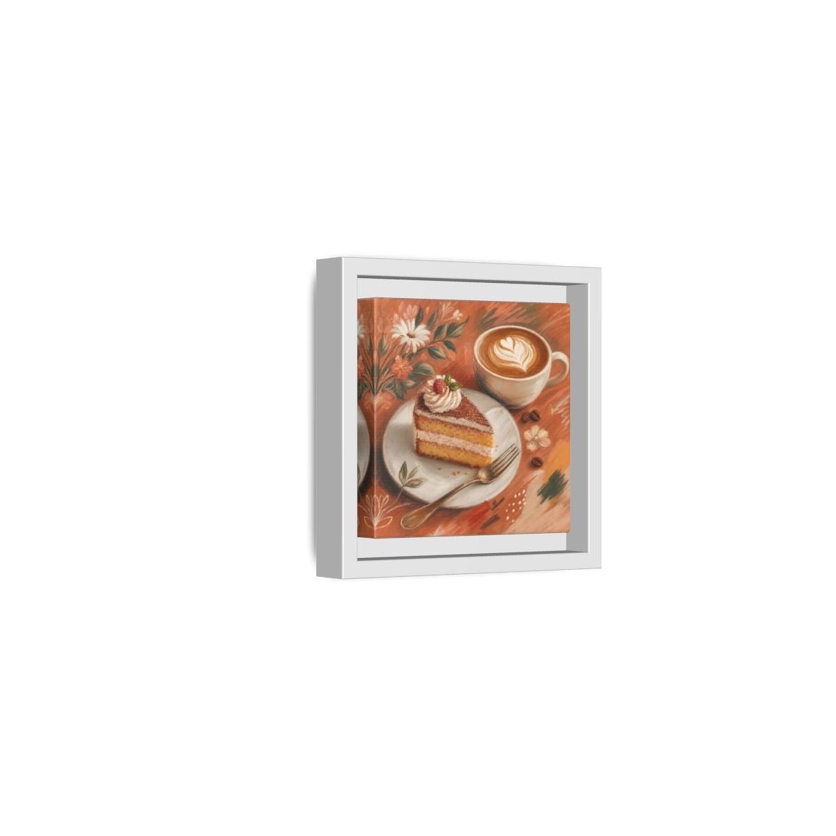 Side Mockup 22. Nature Coffee Cake Coffee Cake Art shown as stretched canvas wall art