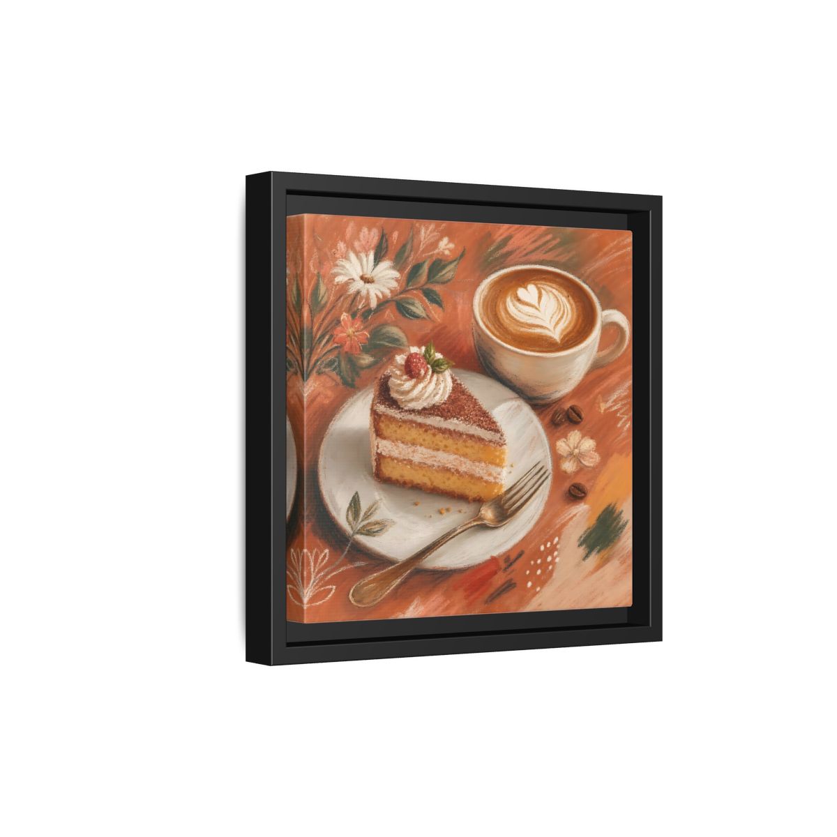 Side Mockup 21. Nature Coffee Cake Coffee Cake Art shown as stretched canvas wall art