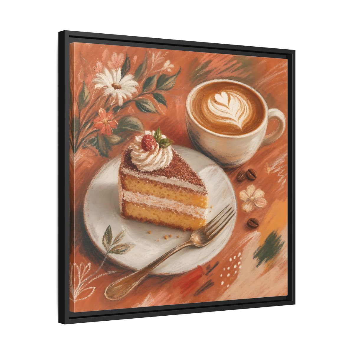 Side Mockup 31. Nature Coffee Cake Coffee Cake Art shown as stretched canvas wall art