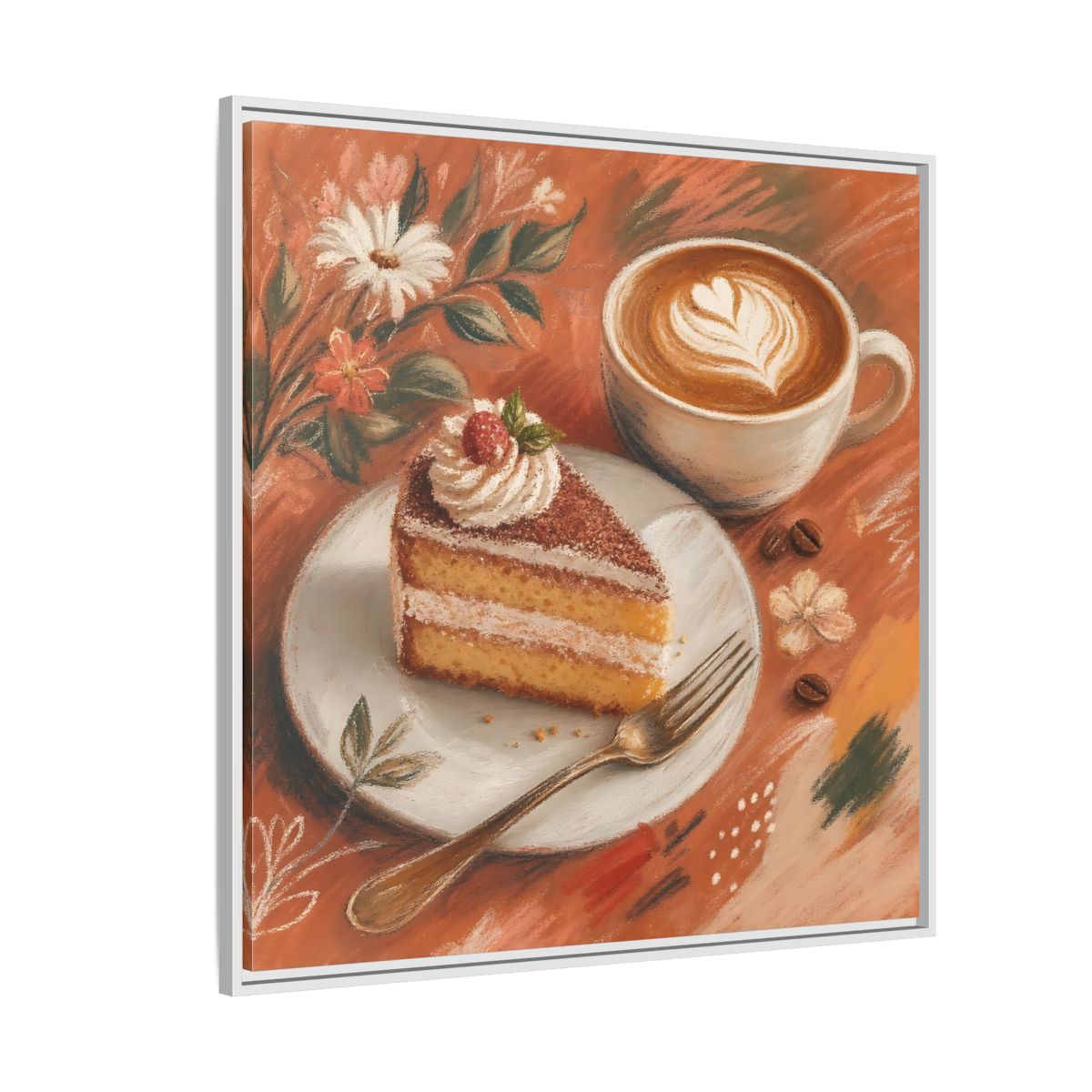 Side Mockup 4. Nature Coffee Cake Coffee Cake Art shown as stretched canvas wall art