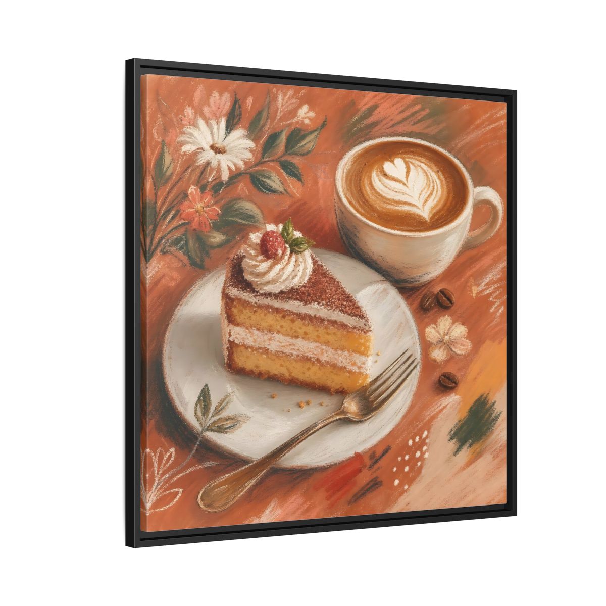 Side Mockup 9. Nature Coffee Cake Coffee Cake Art shown as stretched canvas wall art